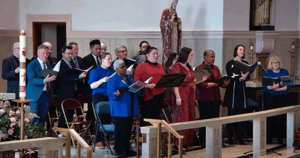 The choir at the profession of temporary vows ceremony of Boreta Singleton, RSM, on March 1, 2025, in the Chapel of the Immaculate Conception in Watchung, New Jersey