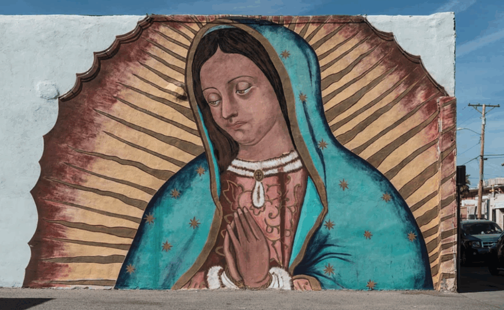 Mural of Our Lady of Guadalupe across from the San Ysleta Mission in El Paso